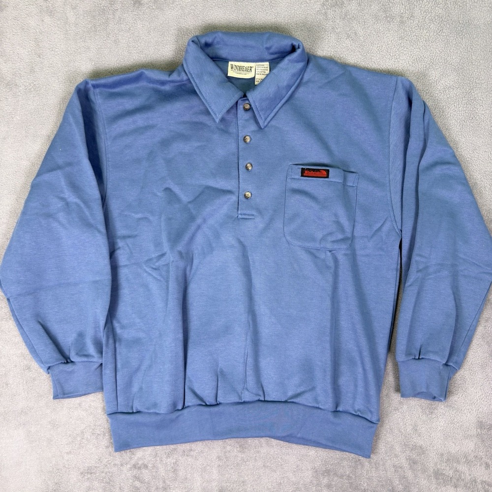 New Vintage Windbreaker Collared Sweater Mens‎ Large Blue Fleece Lined Workwear
